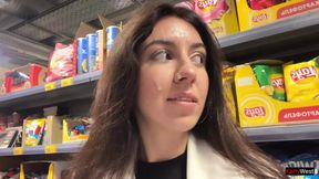 Unfaithful Wife goes to Supermarket with cum on her Face from Lover - Cumwalk