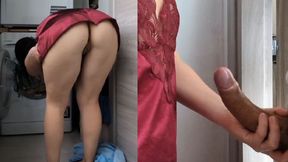 Stepmom gets stuck in the washing machine, stepson her