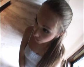 Beautiful blonde German girl gets gangbanged on the couch