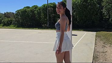 Naughty roller-skating neighbor gives a dirty blowjob in public