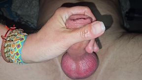 AMATEUR COUPLE... my wife rewards me with a hot handjob with my swollen pumed cock