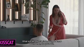 Stepmom Gets Horny on the Phone, Banging Her Stepson While Hubby's Gone