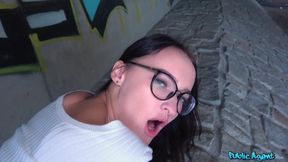 Girl with glasses fucks under bridge for money