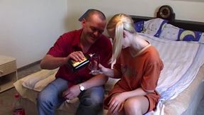 Blonde Babe Fingers Pussy Hard on Bed