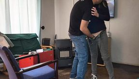 Fucking my neighbour's wife standing missionary while he is in the bathroom