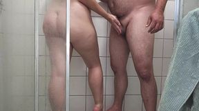 Giving bestfriend handjob in shower