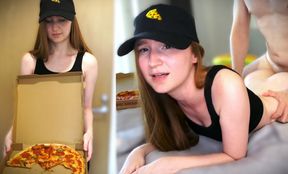 The delivery girl ate the pizza🍕and paid back with a hot pussy
